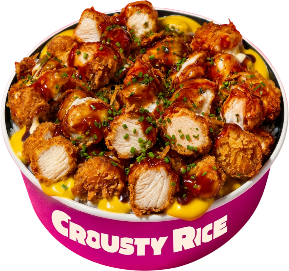 Bol Crousty Rice Le Curry : riz, poulet frit croustillant, sauce curry maison et ciboulette