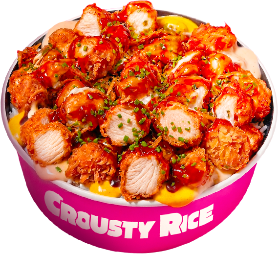 Bol Crousty Rice détouré : poulet croustillant, riz et sauces maison