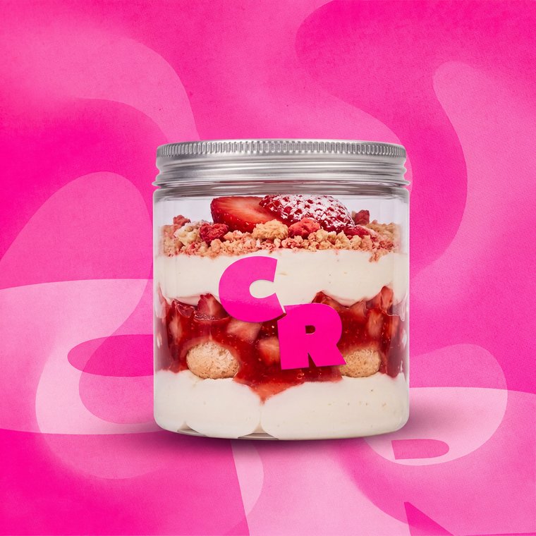 Tiramisu à la fraise Crousty Rice en pot, mascarpone et coulis de fraise
